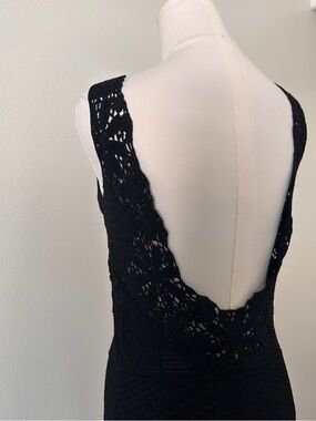 Maje Black Crochet Backless Dress - Feminine V-Back